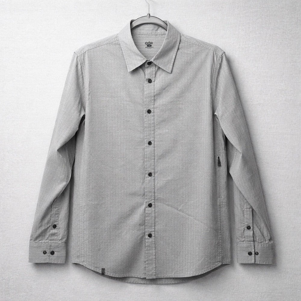 QOR Mens M Merino Wool Organic Cotton Snap Button Oxford Gray Stripped Zipper - Picture 3 of 10